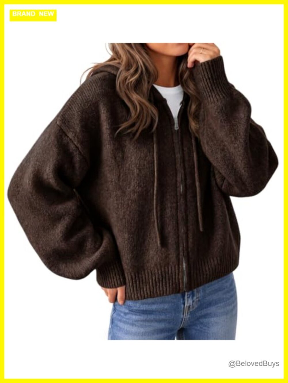 Womens Zip Up Hooded Cardigan Sweater Knit Jacket Outerwear